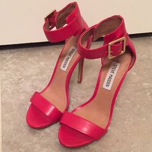 Red Steve Madden Strappy Heels with Gold Buckle